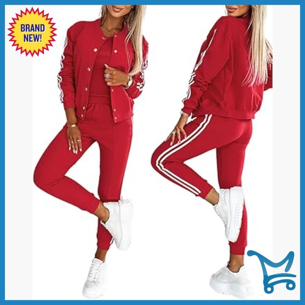 Women's 3-Piece Tracksuit Set with Bomber Jacket and Joggers